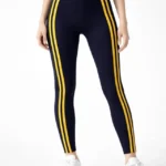 Likralı Yan Sarı Şeritli Detaylı Tayt - Siyah