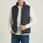 Erkek Şişme Fermuarlı Yelek Su Itici Kapitone Astarlı Kumaş Cepli Hafif Kışlık Spor Rahat Kalıp - Lacivert