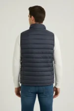 Erkek Şişme Fermuarlı Yelek Su Itici Kapitone Astarlı Kumaş Cepli Hafif Kışlık Spor Rahat Kalıp - Lacivert - Görsel 2