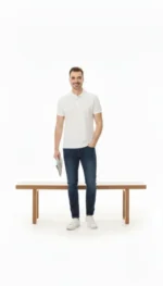 Erkek Pike Kumaş Düğmeli Yaka Regular Fit Günlük Kısa Kol Tişört T-shirt - Beyaz - Görsel 2