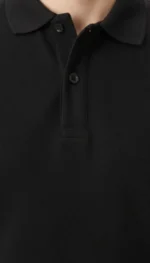 Erkek Pike Kumaş Düğmeli Yaka Regular Fit Günlük Kısa Kol Tişört T-shirt - Siyah - Görsel 2