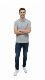 Erkek Pike Kumaş Düğmeli Yaka Regular Fit Günlük Kısa Kol Tişört T-shirt - Gri - Görsel 3