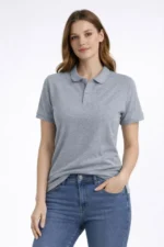 Pike Kumaş Düğmeli Yaka Regular Rahat Günlük Kısa Kol Tişört T-shirt - Gri - Görsel 4