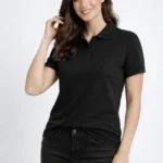 Pike Kumaş Düğmeli Yaka Regular Rahat Günlük Kısa Kol Tişört T-shirt - Siyah