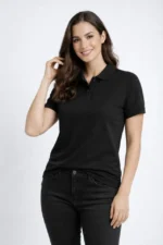 Pike Kumaş Düğmeli Yaka Regular Rahat Günlük Kısa Kol Tişört T-shirt - Siyah