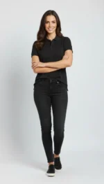 Pike Kumaş Düğmeli Yaka Regular Rahat Günlük Kısa Kol Tişört T-shirt - Siyah - Görsel 2