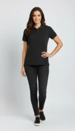 Pike Kumaş Düğmeli Yaka Regular Rahat Günlük Kısa Kol Tişört T-shirt - Siyah - Görsel 3