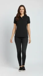 Pike Kumaş Düğmeli Yaka Regular Rahat Günlük Kısa Kol Tişört T-shirt - Siyah - Görsel 4