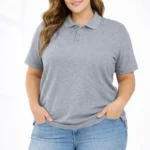 Pike Kumaş Düğmeli Yaka Battal Büyük Beden Günlük Kısa Kol Tişört T-shirt - Gri