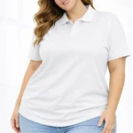 Pike Kumaş Düğmeli Yaka Battal Büyük Beden Günlük Kısa Kol Tişört T-shirt - Beyaz