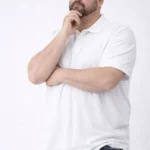 Erkek Pike Kumaş Düğmeli Yaka Battal Büyük Beden Günlük Kısa Kol Tişört T-shirt - Beyaz