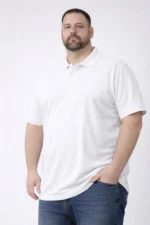 Erkek Pike Kumaş Düğmeli Yaka Battal Büyük Beden Günlük Kısa Kol Tişört T-shirt - Beyaz - Görsel 3