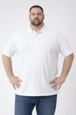 Erkek Pike Kumaş Düğmeli Yaka Battal Büyük Beden Günlük Kısa Kol Tişört T-shirt - Beyaz - Görsel 4