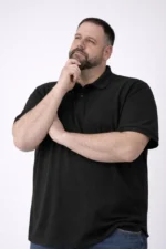 Erkek Pike Kumaş Düğmeli Yaka Battal Büyük Beden Günlük Kısa Kol Tişört T-shirt - Siyah - Görsel 4