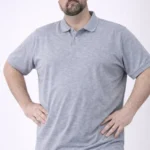 Erkek Pike Kumaş Düğmeli Yaka Battal Büyük Beden Günlük Kısa Kol Tişört T-shirt - Gri