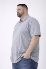 Erkek Pike Kumaş Düğmeli Yaka Battal Büyük Beden Günlük Kısa Kol Tişört T-shirt - Gri - Görsel 2