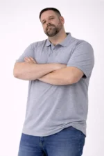 Erkek Pike Kumaş Düğmeli Yaka Battal Büyük Beden Günlük Kısa Kol Tişört T-shirt - Gri - Görsel 3