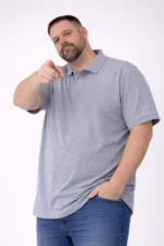 Erkek Pike Kumaş Düğmeli Yaka Battal Büyük Beden Günlük Kısa Kol Tişört T-shirt - Gri - Görsel 4