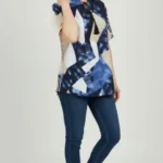 Desenli Püsküllü Viskon Bluz Bebe Yaka Kısa Kollu Big Size Rahat Kesim - Desenli