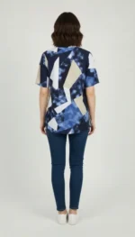 Desenli Püsküllü Viskon Bluz Bebe Yaka Kısa Kollu Big Size Rahat Kesim - Desenli - Görsel 2