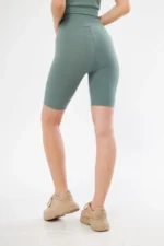 Yüksek Bel Fitilli Biker Baskılı Şort - Mint Yeşili - Görsel 2