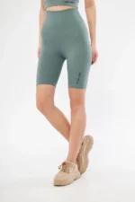 Yüksek Bel Fitilli Biker Baskılı Şort - Mint Yeşili - Görsel 3