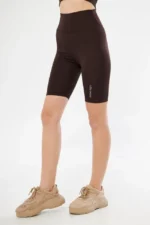 Yüksek Bel Biker Sporcu Şort - Kahve