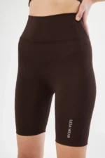 Yüksek Bel Biker Sporcu Şort - Kahve - Görsel 3