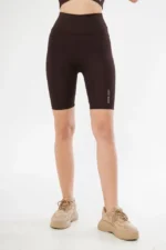 Yüksek Bel Biker Sporcu Şort - Kahve - Görsel 4