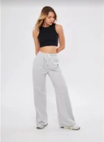 İki Iplik Bol Paça Eşofman Pantalon - Gri - Görsel 4