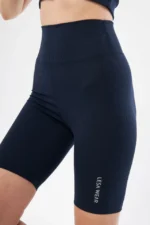 Yüksek Bel Fitilli Biker Baskılı Şort - Lacivert