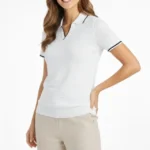 Triko Kumaş Yakalı Düğmesiz Açık Yaka Fitilli Kısa Kollu Regular Fit Tişört T-shirt - Beyaz