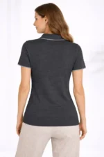 Triko Kumaş Yakalı Düğmesiz Açık Yaka Fitilli Kısa Kollu Regular Fit Tişört T-shirt - Siyah - Görsel 2