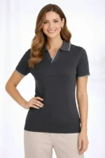 Triko Kumaş Yakalı Düğmesiz Açık Yaka Fitilli Kısa Kollu Regular Fit Tişört T-shirt - Siyah - Görsel 3