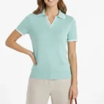 Triko Kumaş Yakalı Düğmesiz Açık Yaka Fitilli Kısa Kollu Regular Fit Tişört T-shirt - Mint Yeşili