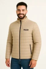 Erkek Mikro Su İtici Kapitone Baskılı Astarlı Fermuarlı Bomber Mont - Bej - Görsel 2