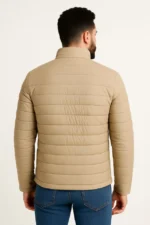 Erkek Mikro Su İtici Kapitone Baskılı Astarlı Fermuarlı Bomber Mont - Bej - Görsel 3