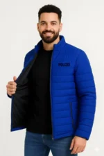 Erkek Mikro Su İtici Kapitone Baskılı Astarlı Fermuarlı Bomber Mont - Saks Mavisi