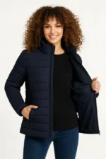 Mikro Su İtici Kapitone Baskılı Astarlı Fermuarlı Bomber Mont - Lacivert - Görsel 3