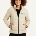 Mikro Su İtici Kapitone Baskılı Astarlı Fermuarlı Bomber Mont - Bej