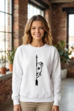 Sevgililer Günü Özel Bisiklet Yaka Aslan Baskılı Oversize Sweatshirt - Beyaz