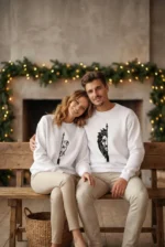 Sevgililer Günü Özel Bisiklet Yaka Aslan Baskılı Oversize Sweatshirt - Beyaz - Görsel 2