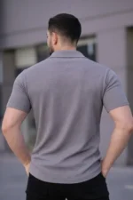 Erkek Waffle Kumaş Kısa Kollu Düğmeli Açık Yaka Regular Fit Gömlek - Gri - Görsel 3