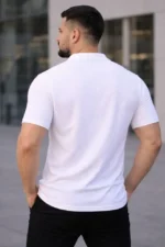 Erkek Waffle Kumaş Kısa Kollu Düğmeli Açık Yaka Regular Fit Gömlek - Beyaz - Görsel 2