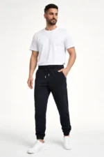 Erkek Jogger Eşofman Altı Rahat Kalıp, Cepli, Lastikli Paça, Günlük Spor Pantolon - Siyah - Görsel 2