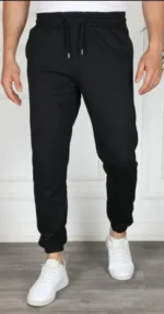 Erkek Jogger Eşofman Altı Rahat Kalıp, Cepli, Lastikli Paça, Günlük Spor Pantolon - Siyah - Görsel 3