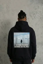 Siyah Oversize Hoodie - Sırt Baskılı Survivor Penguin Temalı, Felsefi Yazılı Kapüşonlu Sweatshirt - Siyah - Görsel 2