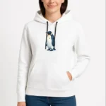 Oversize Hoodie - Sırt Baskılı Survivor Penguin Temalı, Felsefi Yazılı Kapüşonlu Sweatshirt - Beyaz