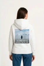 Oversize Hoodie - Sırt Baskılı Survivor Penguin Temalı, Felsefi Yazılı Kapüşonlu Sweatshirt - Beyaz - Görsel 2