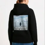 Oversize Hoodie - Sırt Baskılı Survivor Penguin Temalı, Felsefi Yazılı Kapüşonlu Sweatshirt - Siyah